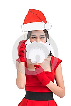 obscured view of asian woman in santa costume