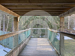 Observation catwalk Passerelle d`observation or Beobachtungslaufsteg in the Zoo Juraparc Vallorbe - Canton of Vaud, Switzerland photo