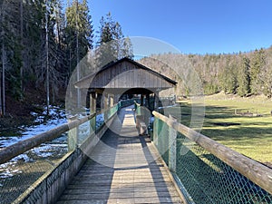 Observation catwalk Passerelle d`observation or Beobachtungslaufsteg in the Zoo Juraparc Vallorbe - Canton of Vaud, Switzerland