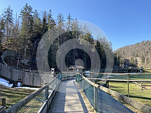 Observation catwalk Passerelle d`observation or Beobachtungslaufsteg in the Zoo Juraparc Vallorbe - Canton of Vaud, Switzerland