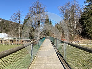 Observation catwalk Passerelle d`observation or Beobachtungslaufsteg in the Zoo Juraparc Vallorbe - Canton of Vaud, Switzerland