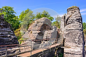 Observation deck on Bastei rock formations, Saxon Switzerland Na