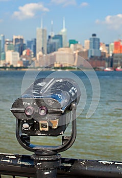 Observation deck with binoculars, view of New York city