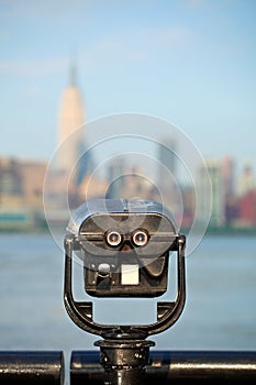 Observation deck with binoculars, view of New York city