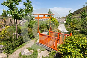 An observation deck in the Botanical Garden of Tbilisi with a beautiful view. Georgia country