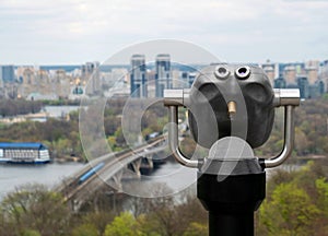 Observation deck with coin operated binocular