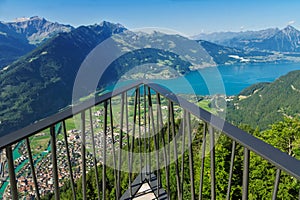 Observation deck on lookout, viewpoint in Alps mountains