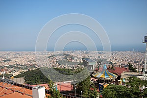 Observation deck on mount Tibidabo with a view of Barcelona, Barcelona. Catalonia