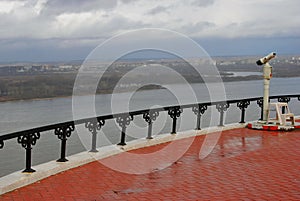 Observation deck and view to the Volga river. Color photo.