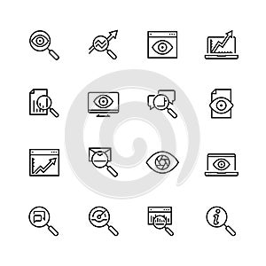 Observation and monitoring icons in thin line style