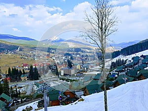 Lift view in ski resort Bukovel, Carpathians, Ukraine
