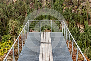 Observation platform at Falkenstejn castle ruin in the Czech Switzerland National Park, Czech Republ