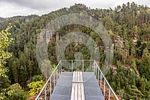 Observation platform at Falkenstejn castle ruin in the Czech Switzerland National Park, Czech Republ