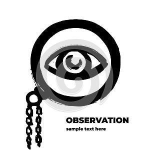 Observation symbol hand drawn by black ink. The sign consists of an eye and a pince-nez.