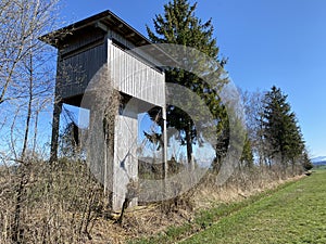 Observation tower for bird watching in the natural protection area Wauwilermoos Naturschutzgebiet Wauwilermoos, Wauwil - Schweiz photo