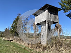 Observation tower for bird watching in the natural protection area Wauwilermoos Naturschutzgebiet Wauwilermoos, Wauwil - Schweiz photo