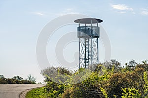 Observation tower in a Dutch dune area ftom close