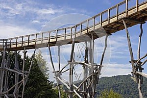 Observation tower located at the top of the SÅ‚otwiny Arena ski station, leading in the treetops, Krynica Zdroj, Beskid Mountains