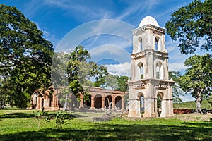 Observation tower and main building of sugar mill San Isidro de los Destiladeros in Valle de los Ingenios valley near