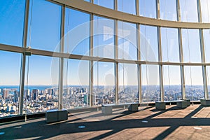 Observation windows in Tokyo with views of skyscrapers Japan.