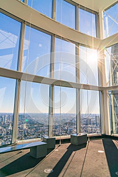 .Observation windows in Tokyo with views of skyscrapers Japan