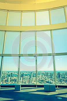 Observation windows in Tokyo with views of skyscrapers Japan