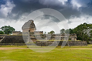 The observatory temple El Caracol. Chichen Itza archeological site of ancient maya. Travel photo or background. Mexico.