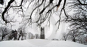 Tower in the winter snow