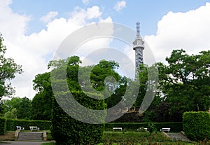 The observatory tower on Petrin Hill in Prague, Czech Republic.