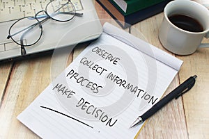 Observe Information Decision, Motivational Words Quotes Concept photo