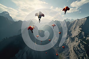 Observe a squadron of flying wingsuits soaring