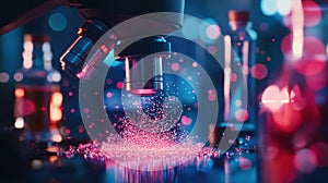 Observing microscopic particles under laboratory microscope