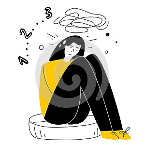 Obsessive compulsive disorder symptoms with girl fear, has intrusive thoughts and counting. OCD vector illustration