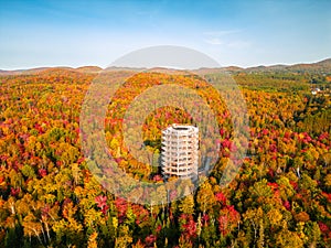 Obsevation tower in mountains autumn quebec photo