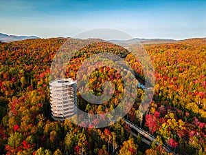 Obsevation tower in mountains autumn quebec photo