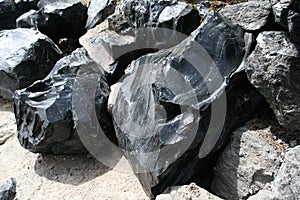 Obsidian boulders from lava flow