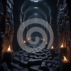 Obsidian Catacombs of Unending Darkness, A labyrinthine network, feeble torches.