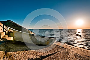 Obsolete boats on embankment