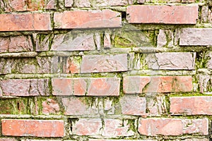 Obsolete brick wall with significant signs of wear