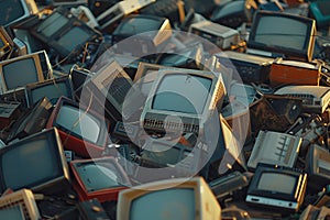 Obsolete electronic devices recycling, including televisions, emphasizing e waste disposal concept