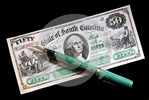 Obsolete State Currency And Vintage Fountain Pen