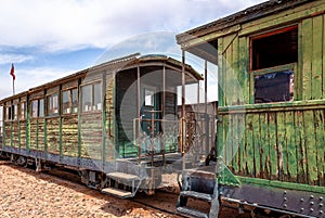 Obsolete train wagons in Wadi Rum Train Station, Jordan.