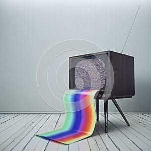 Obsolete TV with rainbow tongue