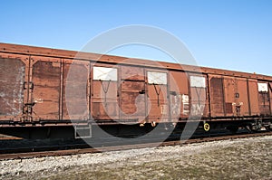 Obsolete wooden railway wagon