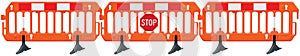 Obstacle detour barrier fence roadworks barricade, orange red and white signal stop road sign seamless isolated panorama photo