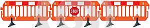 Obstacle detour barrier fence roadworks barricade, orange red and white signal stop road sign seamless isolated panorama