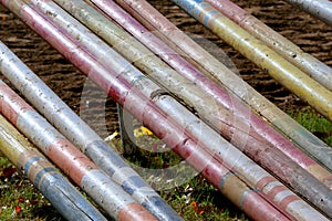 Obstacles barriers in row at an equestrian centre