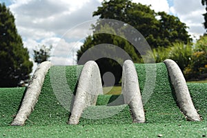 Obstacles on crazy golf course