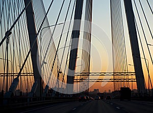 Obukhov bridge view at sunset