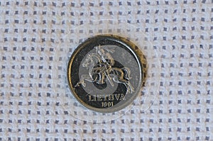 Obverse of 1 Litas coin of the Republic of Lithuania